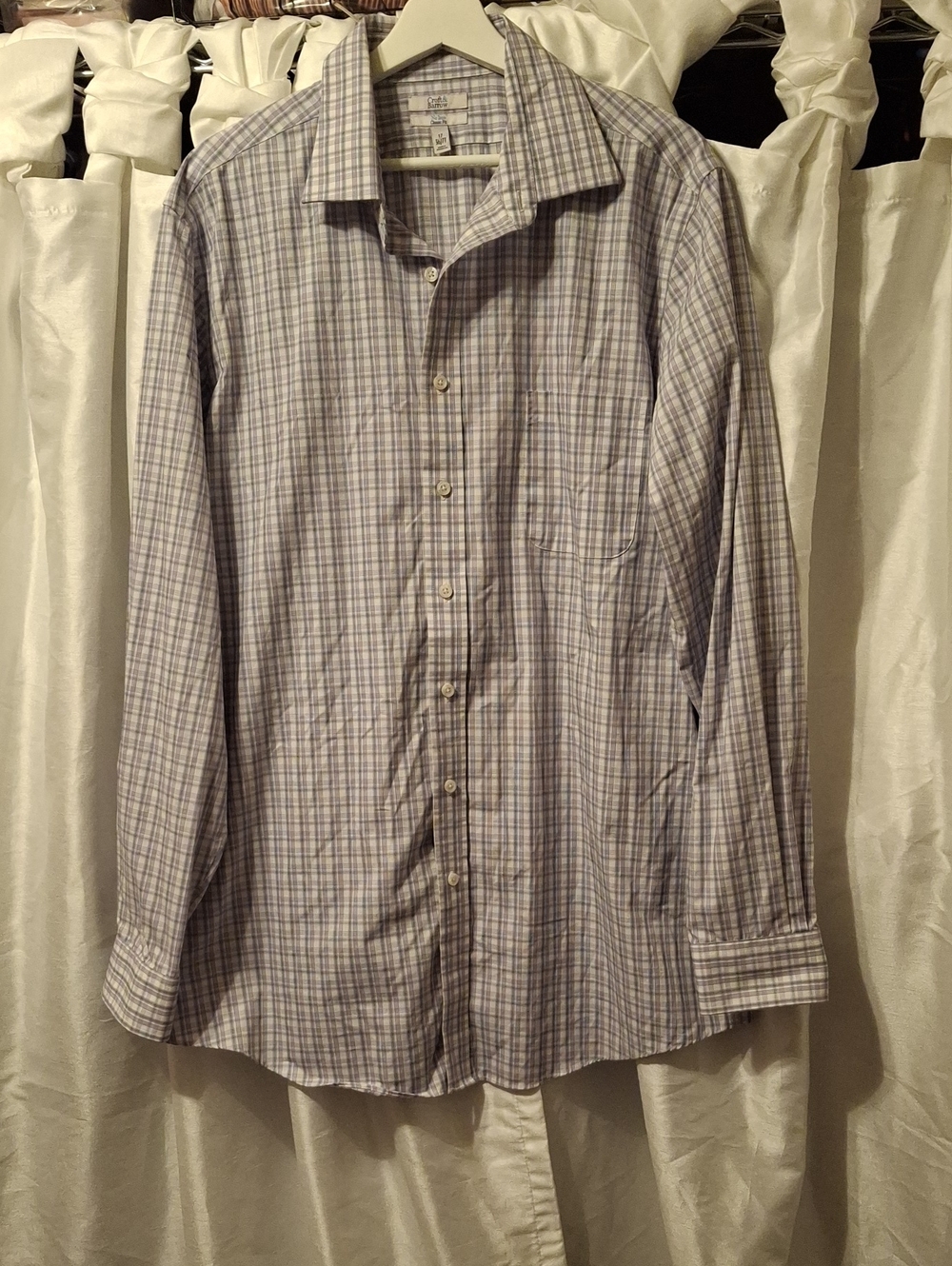 croft & barrow Men's Light Blue and White Plaid Dress Shirt